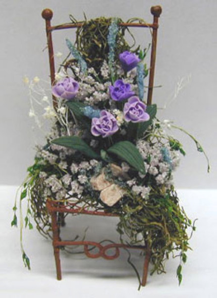 NEW CREATIONS - 1" Scale Dollhouse Miniature - Iron Chair Floral Arrangement (RP1132)