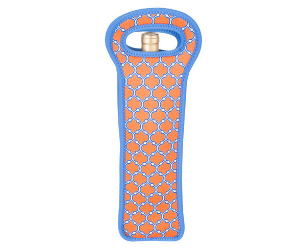 ZEE'S CREATIONS - Neoprene Single Wine Bottle Tote - Orange & Blue (NP108) 817441015261