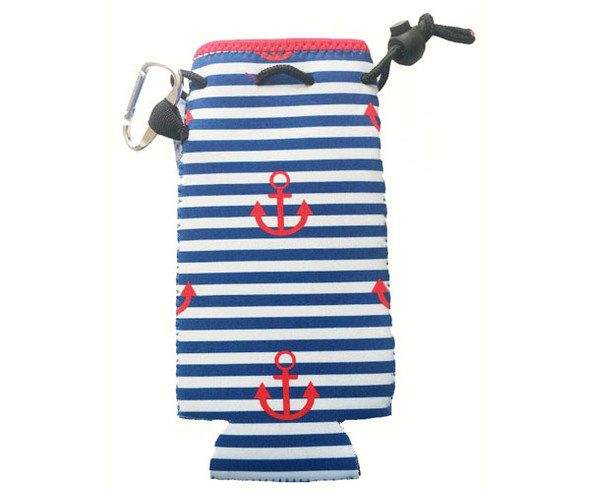 ZEE'S CREATIONS - Neoprene Bottle Cooler W/ Carabiner - Stripes & Anchors (NP807) 817441015735