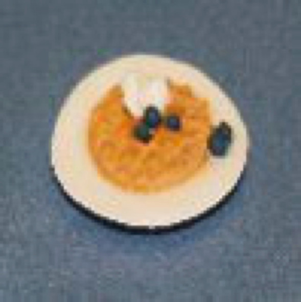 RAINDROP MINIATURES - 1" Scale Dollhouse Miniature - Waffle Plate With Blueberries (141)