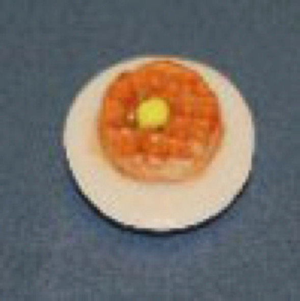 RAINDROP MINIATURES - 1" Scale Dollhouse Miniature - Waffle Plate With Butter (143)