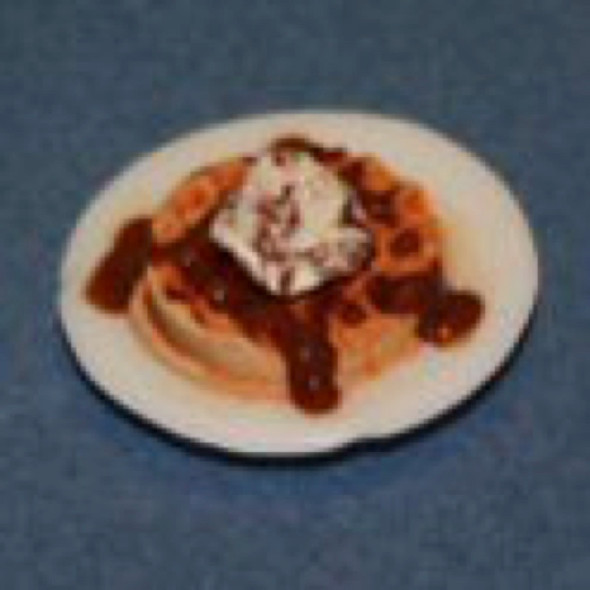 RAINDROP MINIATURES - 1" Scale Dollhouse Miniature - Waffle Plate With Ice Cream Topping (157)