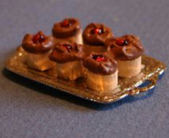 RAINDROP MINIATURES - 1" Scale Dollhouse Miniature - Cupcakes on Tray - Chocolate (37)