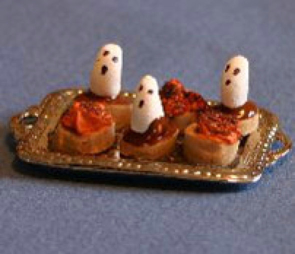 RAINDROP MINIATURES - 1" Scale Dollhouse Miniature - Cupcakes on Tray - Ghost Halloween Theme (38)