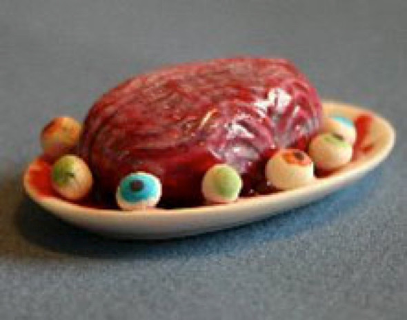 RAINDROP MINIATURES - 1" Scale Dollhouse Miniature - Brain Platter Purple - Halloween Theme (4)