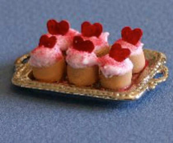 RAINDROP MINIATURES - 1" Scale Dollhouse Miniature - Cupcakes on Tray - Valentine's Day Theme (45)