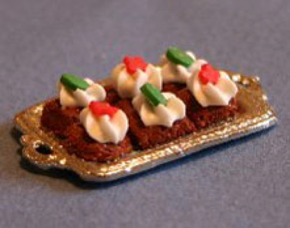 RAINDROP MINIATURES - 1" Scale Dollhouse Miniature - Brownies on Tray - Christmas (8)