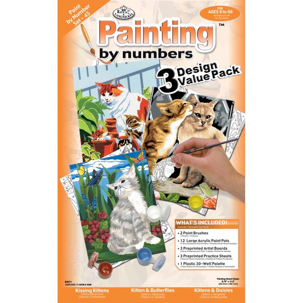 ROYAL BRUSH - Junior Small Paint By Number Kit 8.75"X11.75" 3/Pkg-Cats (PBNVLPK-45) 090672266163