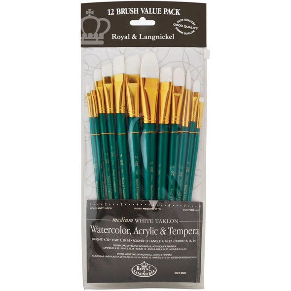 ROYAL BRUSH - White Taklon Value Pack Brush Set-12/Pkg (RSET9308) 090672060488