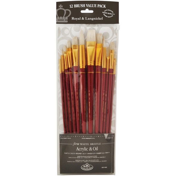 ROYAL BRUSH - White Bristle Long Handle Value Pack Brush Set-12/Pkg (RSET9320) 090672060716