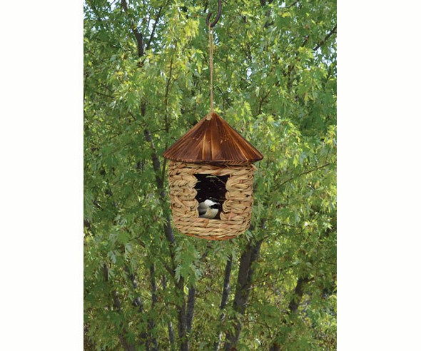 SONGBIRD ESSENTIALS - Large Hanging Grass Twine Bird House with Roof (SE10355) 645194103559