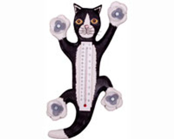 SONGBIRD ESSENTIALS - Climbing Black & White Cat Small Window Thermometer SE2170901 645194771932