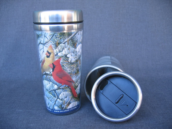 SONGBIRD ESSENTIALS - Fire in the Snow Cardinal - Thermal Coffee / Beverage Mug - 16 oz. (SEEK7501) 645194275010