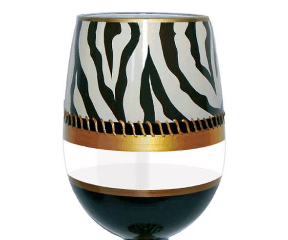 BOTTOM'S UP - 95 AND SUNNY - Stemless Wine Glass Deco Zebra Bottom's Up (SLDECOZEBRA) 696859949159