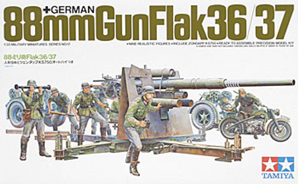 TAMIYA - 1/35 German Gun Flak 88mm - Plastic Model Military Kit (35017) 4950344987641