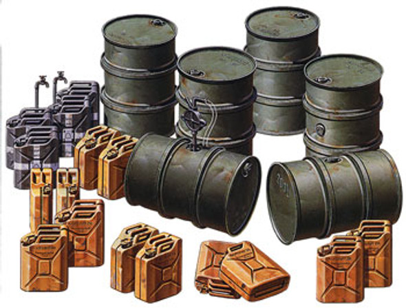 TAMIYA - 1/35 Scale Military Miniatures Set of German Fuel Drums Plastic Model Military Diorama Accessories Kit (35186) 4950344351862