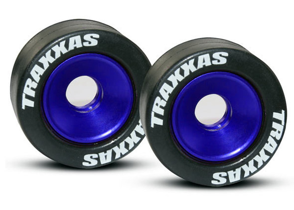 OakridgeStores.com | TRAXXAS RC Wheels, aluminum (blue-anodized) (2)/ 5x8mm ball bearings (4)/ axles (2)/ rubber tires (2) (TRA-5186A) 020334518651