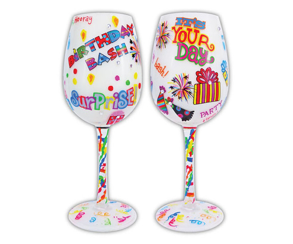 BOTTOM'S UP - 95 AND SUNNY - Wine Glass, Birthday Bash (WGBIRTHDAYBASH) 696859216466