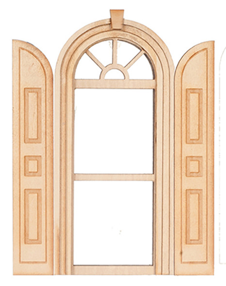 OakridgeStores.com | ALESSIO - Fancy 1 over 1 Paladin Window With Shutters - Dollhouse Miniature (2174)