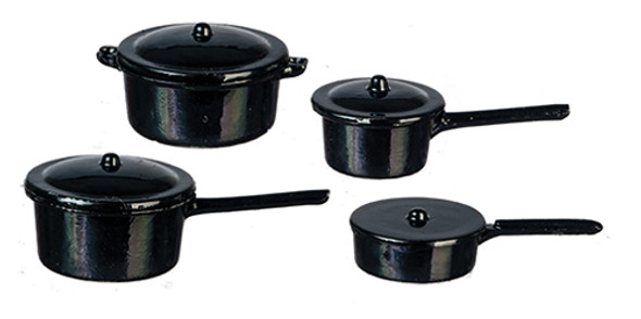 OakridgeStores.com | AZTEC - Black Pot Set 8 Pieces - Dollhouse Miniature (D3652)