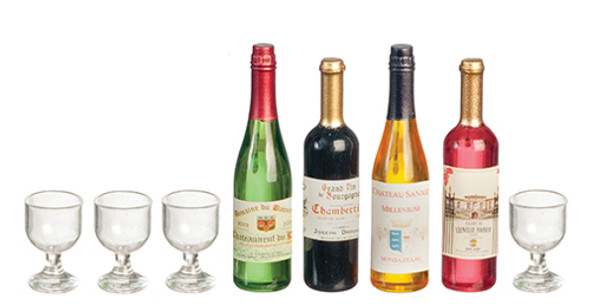 OakridgeStores.com | AZTEC - 4 Wine Bottles and 4 Glasses - Dollhouse Miniature (G7363)