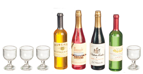 OakridgeStores.com | AZTEC - 4 Wine Bottles and 4 Glasses - Dollhouse Miniature (G7364)