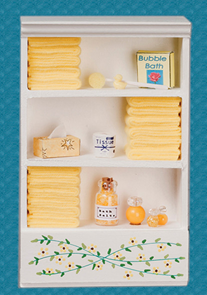 OakridgeStores.com | AZTEC - Large Bath Cabinet Yellow Towels - Dollhouse Miniature (SH0005)