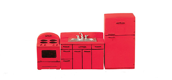OakridgeStores.com | AZTEC - 1/2 scale 1950'S Kitchen Set 3 Piece Red - Dollhouse Miniature (T0272)