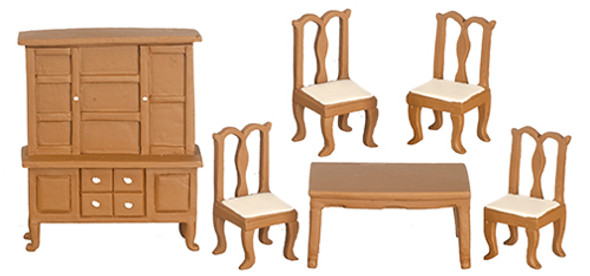 OakridgeStores.com | AZTEC - 1/2 scale Dining Room Set 6 Piece Walnut - Dollhouse Miniature (T0275)