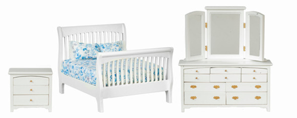OakridgeStores.com | AZTEC - Slat Bedroom Set 3 White - Dollhouse Miniature (T5595)