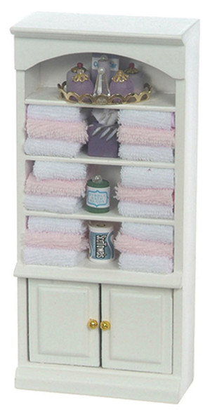 OakridgeStores.com | AZTEC - Bathroom Cupboard with Accessories, Pink - Dollhouse Miniature (T5612PK)