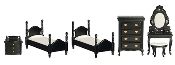 OakridgeStores.com | AZTEC - Twin Bedroom Set, Black, 6 Piece - Dollhouse Miniature (T5769)