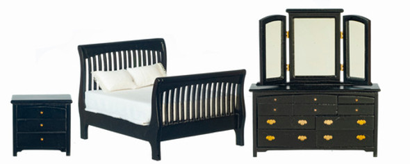 OakridgeStores.com | AZTEC - Slat Bedroom Set- Black - 3 pcs - Dollhouse Miniature (T5875)
