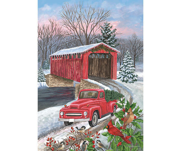 OakridgeStores.com | Briarwood Lane - Winter Covered Bridge Garden Flag (BLG00520) 818138022289