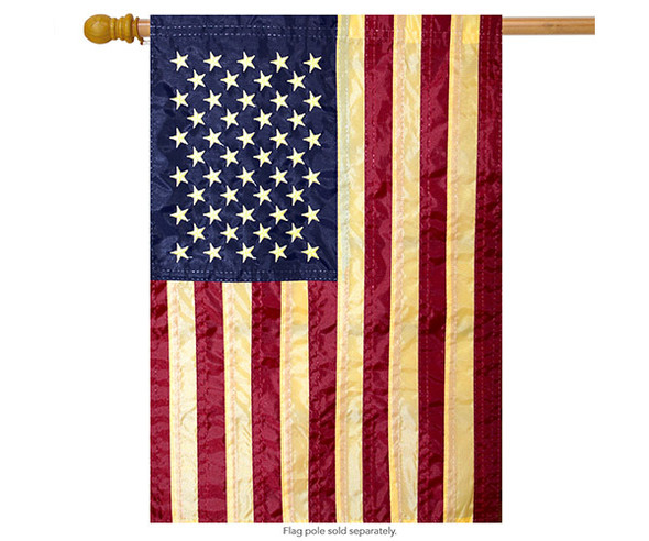 OakridgeStores.com | Briarwood Lane - Tea Stained Embroidered American Flag House Flag (BLH00019) 859535005369