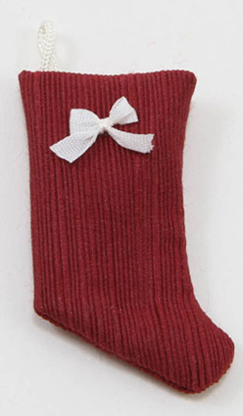 OakridgeStores.com | Barbara Obrien - Stocking, Cranberry With White Bow - Dollhouse Miniature (90004)