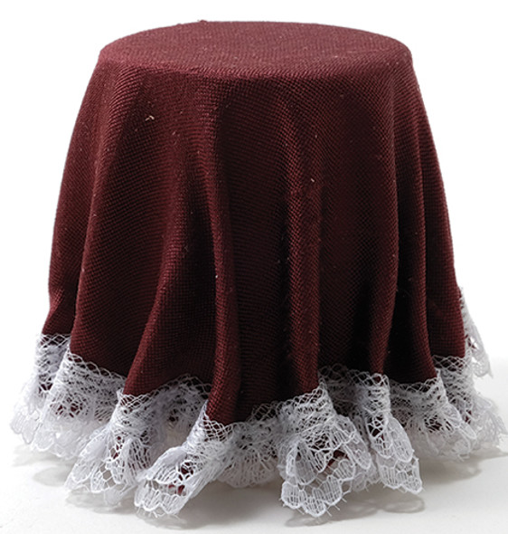 OakridgeStores.com | CHRYSNBON - Skirted Table: Burgundy with White Lace Trim - Dollhouse Miniature (173B)