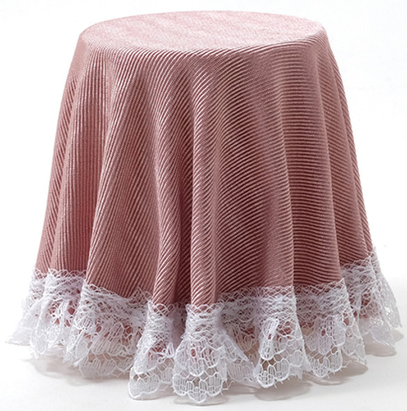 OakridgeStores.com | CHRYSNBON - Skirted Table: Dusty Rose with White Lace Trim - Dollhouse Miniature (173R)