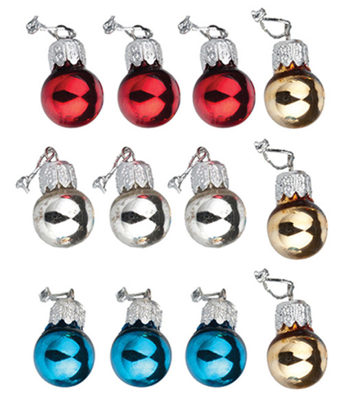 OakridgeStores.com | HOUSEWORKS - Christmas Ornaments, red, silver, gold and blue - Dollhouse Miniature (2545)