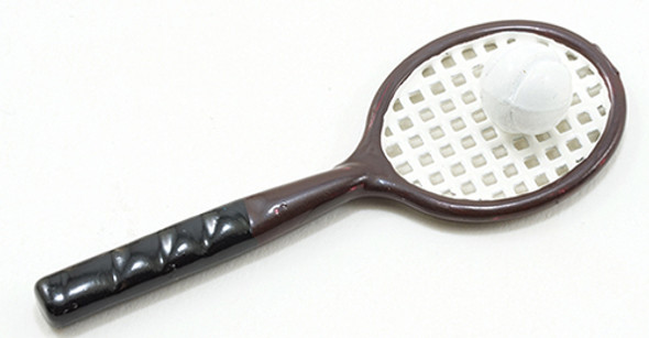 OakridgeStores.com | INTERNATIONAL MINIATURES - Tennis Racket with Ball, 2 Pc - Brown - Dollhouse Miniature (65632)