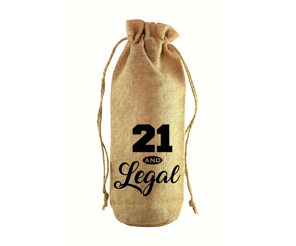 OakridgeStores.com | Zee's Creations - 21 & Legal Jute Wine Bottle Sack (JB1004) 817441016954