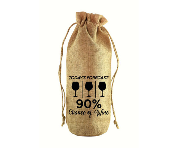 OakridgeStores.com | Zee's Creations - 90% Chance of Wine Jute Wine Bottle Sack (JB1014) 817441017050