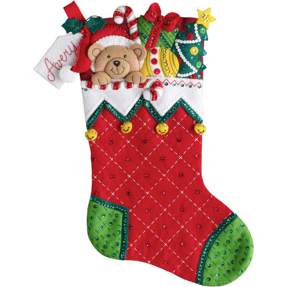 OakridgeStores.com | Bucilla - Holiday Teddy Bucilla Felt Stocking Applique Kit 18" Long (86815) 046109868158