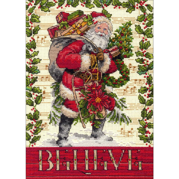 OakridgeStores.com | Dimensions - Believe In Santa (18 Count) Dimensions Gold Petite Counted Cross Stitch Kit 5"X7" (70-08980) 088677089801