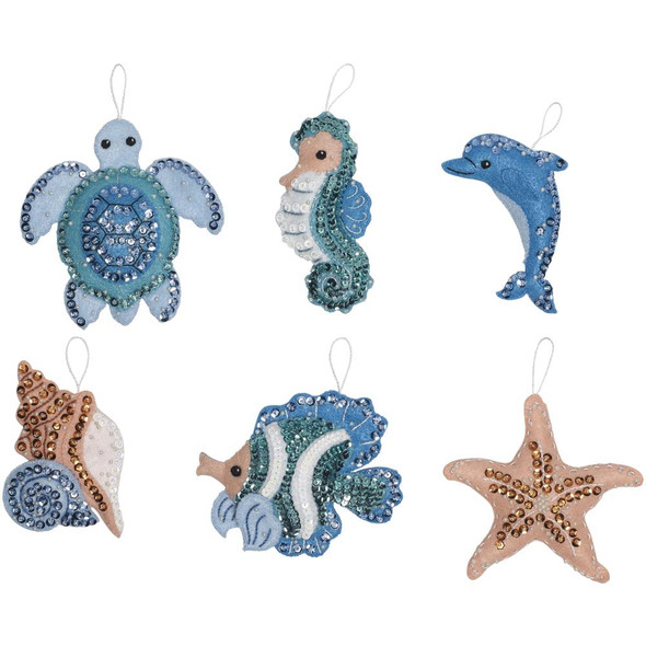 OakridgeStores.com | Bucilla - Under The Sea Bucilla Felt Ornaments Applique Kit 4"X3.75" Set Of 6 (86958E) 046109869582