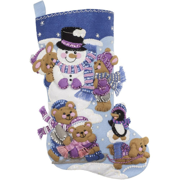 OakridgeStores.com | Bucilla - Playing In The Snow Bucilla Felt Stocking Applique Kit 18" Long (86975E) 046109869759