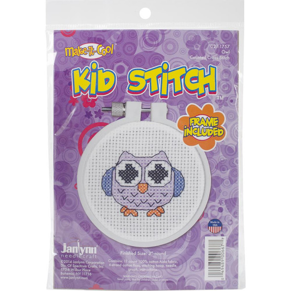 OakridgeStores.com | Janlynn - Owl (11 Count) Janlynn/Kid Stitch Mini Counted Cross Stitch Kit 3" Round (21-1757) 049489006677