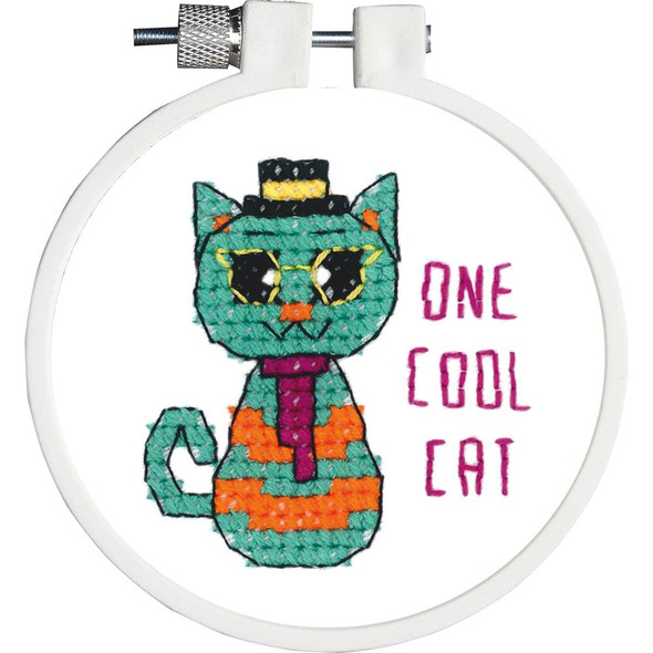 OakridgeStores.com | Janlynn - One Cool Cat Janlynn/Kid Stitch Stamped Cross Stitch Kit 3" Round (21-1819) 049489008701