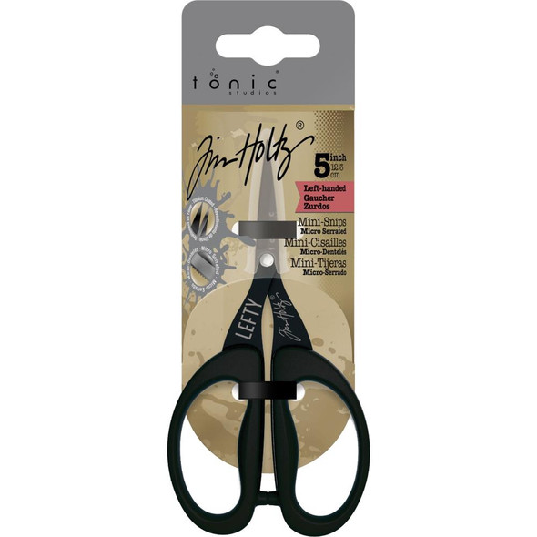 OakridgeStores.com | Tonic Studios - Left-Handed Tim Holtz Non-Stick Titanium Micro Serrated Mini Snips 5" (2785E) 841079127850