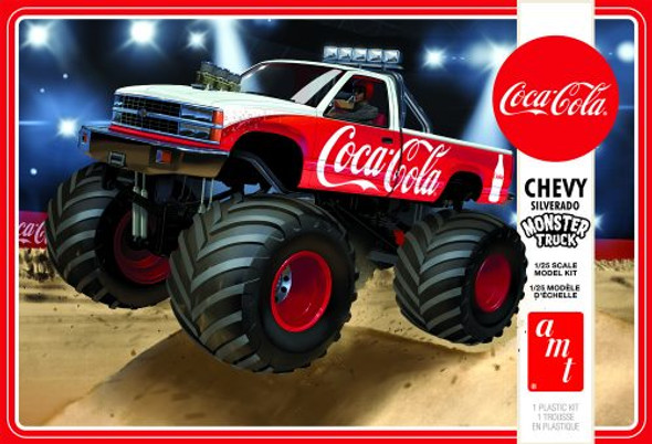 OakridgeStores.com | AMT 1988 Chevy Silverado Monster Truck (Coca-Cola) 1:25 Scale Model Pickup Kit Plastic Model Kit (116-1184M) 849398040751
